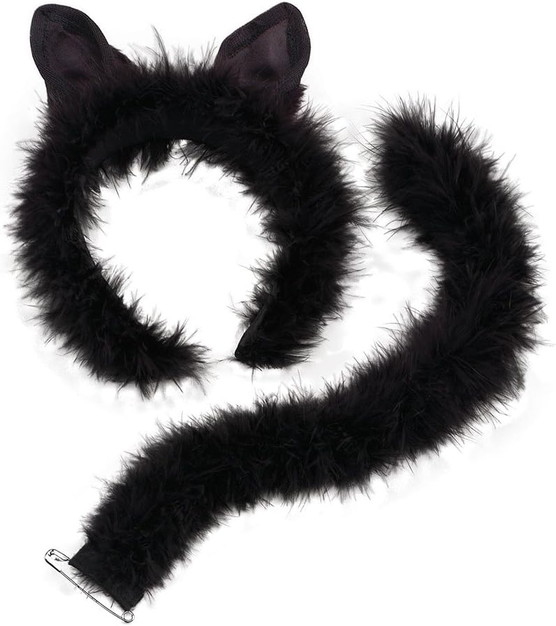 Bristol Novelty-DS050 Juego para disfraz gatos con pelo estilo marabú, color negro, talla única (DS050