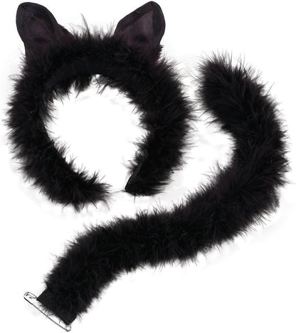 Bristol Novelty-DS050 Juego para disfraz gatos con pelo estilo marabú, color negro, talla única (DS050