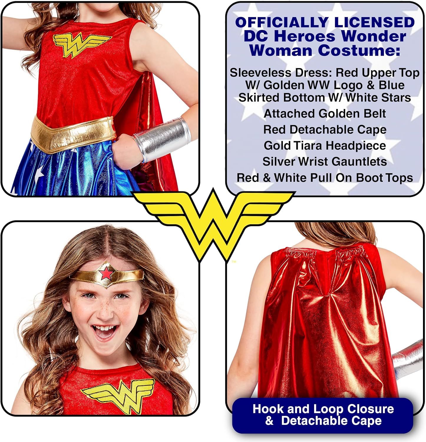 Rubie's Official DC Wonder Woman Deluxe Girls Costume, Kids Fancy Dress Super Hero