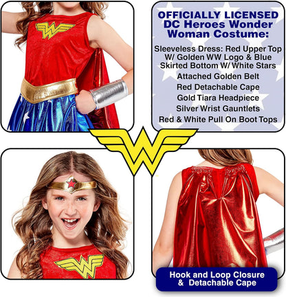 Rubie's Official DC Wonder Woman Deluxe Girls Costume, Kids Fancy Dress Super Hero