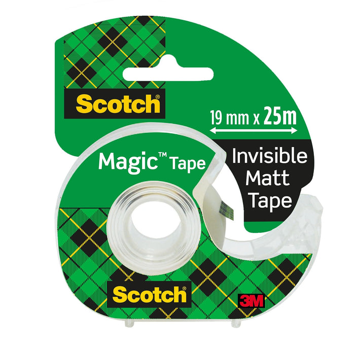 Scotch Magic Invisible Tape, 1 Roll on Hand Held Dispenser 19mm x 25m - General Purpose Sticky Tape for Document Repair, Labelling & Sealing