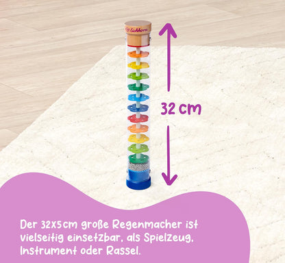 Eichhorn 100003446 Regenmacher-100003445 Rainmaker Made of Solid Wood, Plastic Tube with Metal Balls, 32 x 5 cm, Multicoloured, 32x5cm 32x5cm Single
