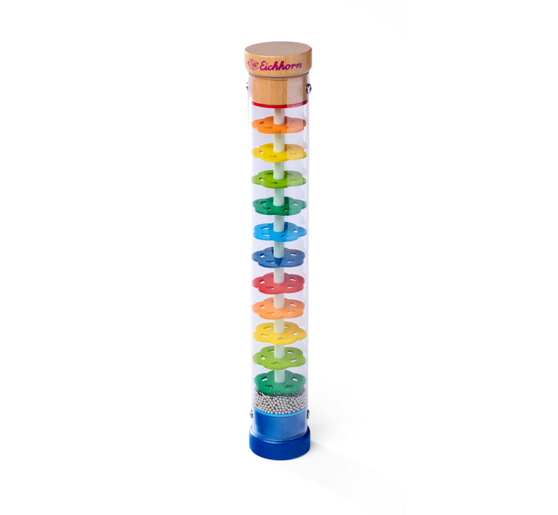Eichhorn 100003446 Regenmacher-100003445 Rainmaker Made of Solid Wood, Plastic Tube with Metal Balls, 32 x 5 cm, Multicoloured, 32x5cm 32x5cm Single