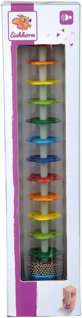 Eichhorn 100003446 Regenmacher-100003445 Rainmaker Made of Solid Wood, Plastic Tube with Metal Balls, 32 x 5 cm, Multicoloured, 32x5cm 32x5cm Single