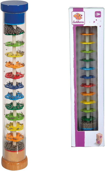 Eichhorn 100003446 Regenmacher-100003445 Rainmaker Made of Solid Wood, Plastic Tube with Metal Balls, 32 x 5 cm, Multicoloured, 32x5cm 32x5cm Single