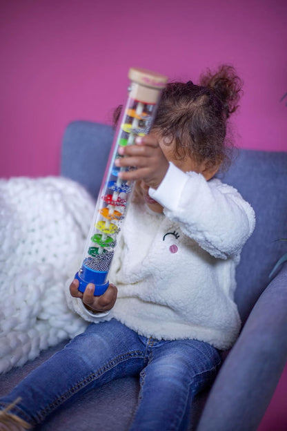 Eichhorn 100003446 Regenmacher-100003445 Rainmaker Made of Solid Wood, Plastic Tube with Metal Balls, 32 x 5 cm, Multicoloured, 32x5cm 32x5cm Single