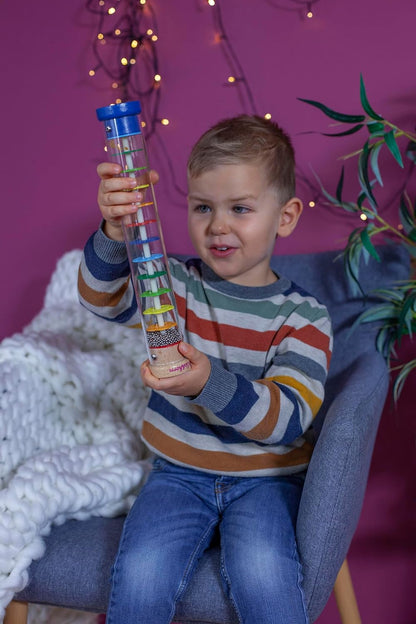 Eichhorn 100003446 Regenmacher-100003445 Rainmaker Made of Solid Wood, Plastic Tube with Metal Balls, 32 x 5 cm, Multicoloured, 32x5cm 32x5cm Single