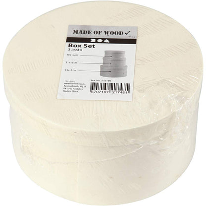 Round Wood Chip Box, D: 10+11+13 cm, Poplar Tree, 3 asstd