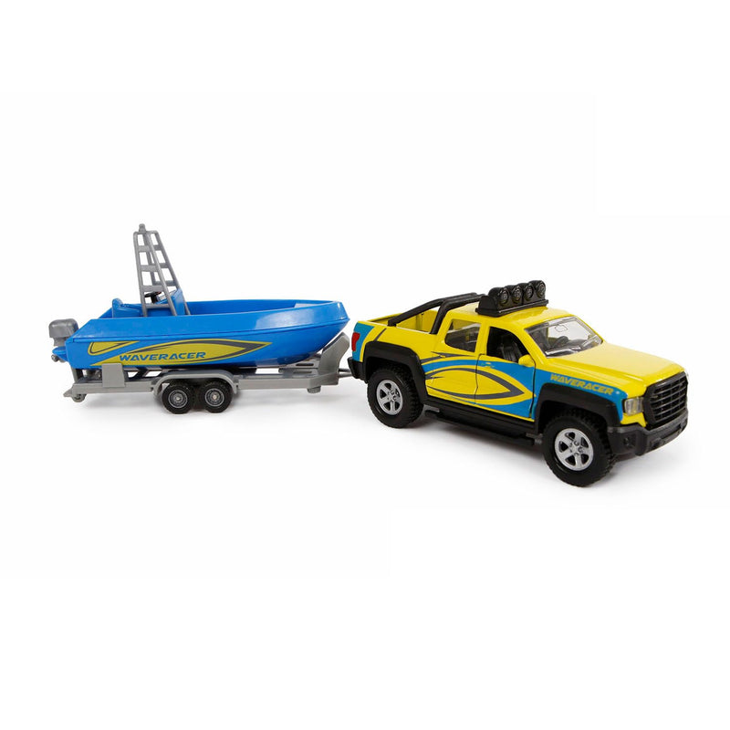 Kids Globe - Kids Globe Terreinwagen met Trailer en Boot 29cm