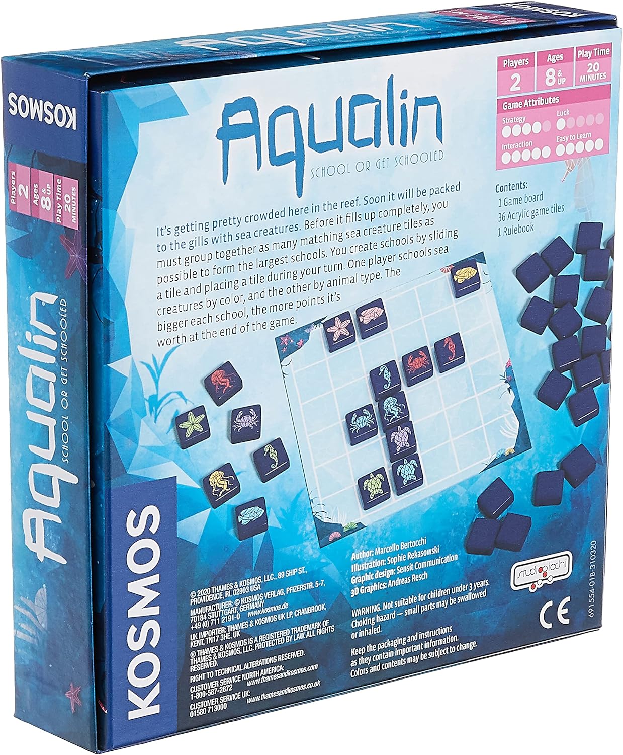 Thames & Kosmos Aqualin Beautiful 2 Player Strategy Board Game Kosmos Games Ages 8 and Up Quality Plastic Tiles Beautiful Artwork