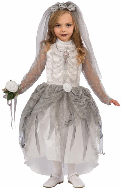 Forum X75184 Skeleton Bride Child Costume, White/Grey, Small