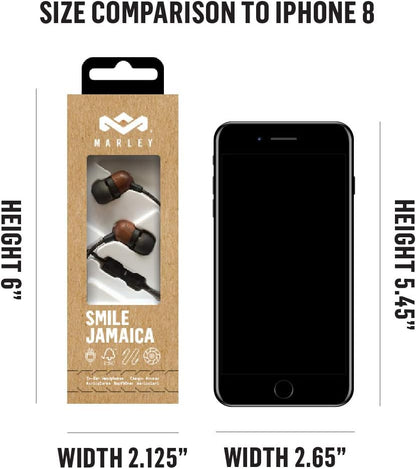 House of Marley Smile Jamaica In-Ear Headphones - Sustainably Crafted, Eco-Friendly, Noise Isolating Wired Earphones, 9.2mm Driver, Tangle-Free Cable, 1 Button Microphone Control