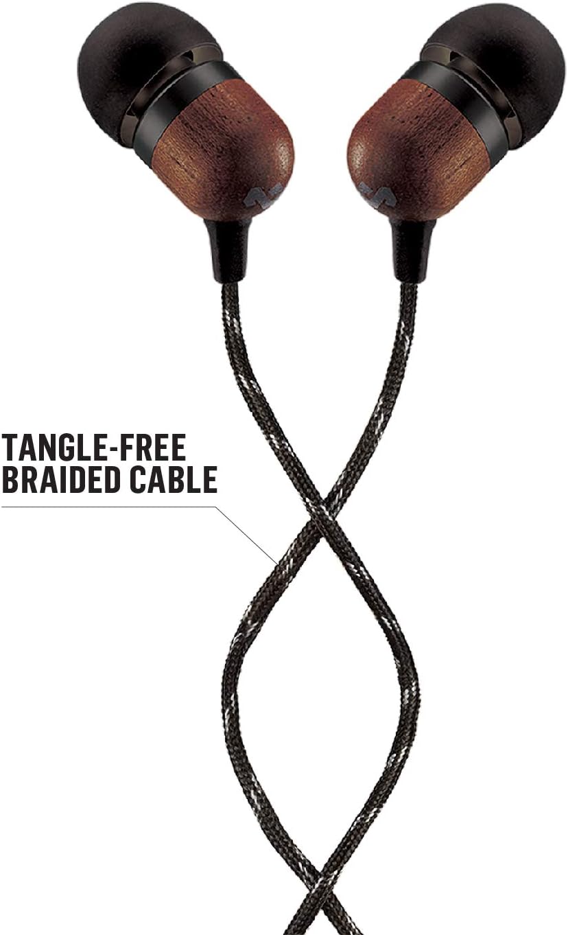 House of Marley Smile Jamaica In-Ear Headphones - Sustainably Crafted, Eco-Friendly, Noise Isolating Wired Earphones, 9.2mm Driver, Tangle-Free Cable, 1 Button Microphone Control