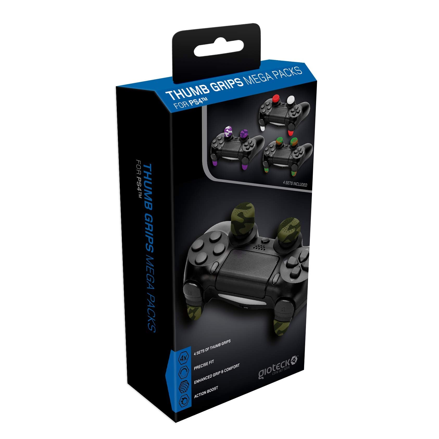 Gioteck Megapack - Thumb grip voor PS4 Joystick, Thumb Stick in Silicone, Antislip, Bescherming voor controller, Set van 4 paar, verschillende kleuren (PS4