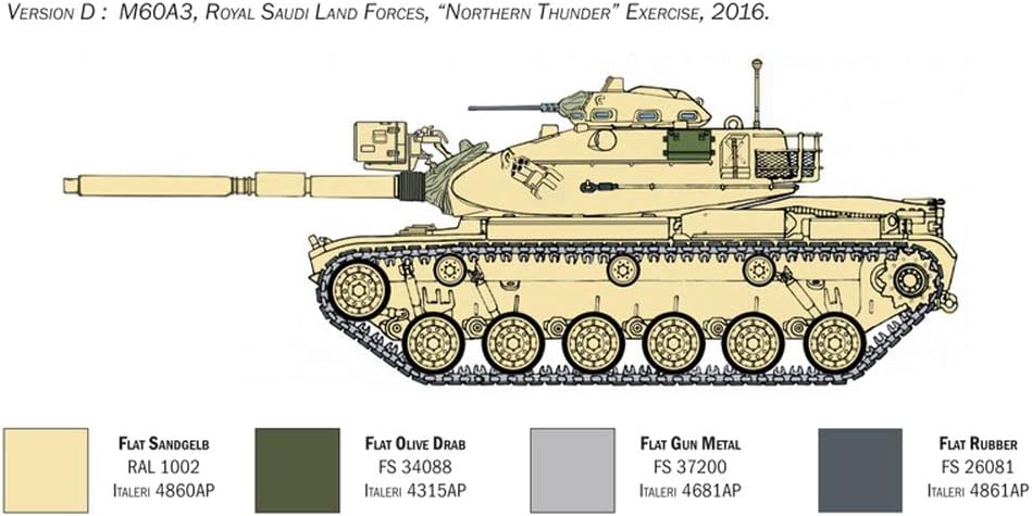 Italeri 6582S 1:35 M60A-3 Combat Tank, Building, Construction, Stand Model Making, Crafts, Hobby, Gluing, Plastic Kit, Detailed