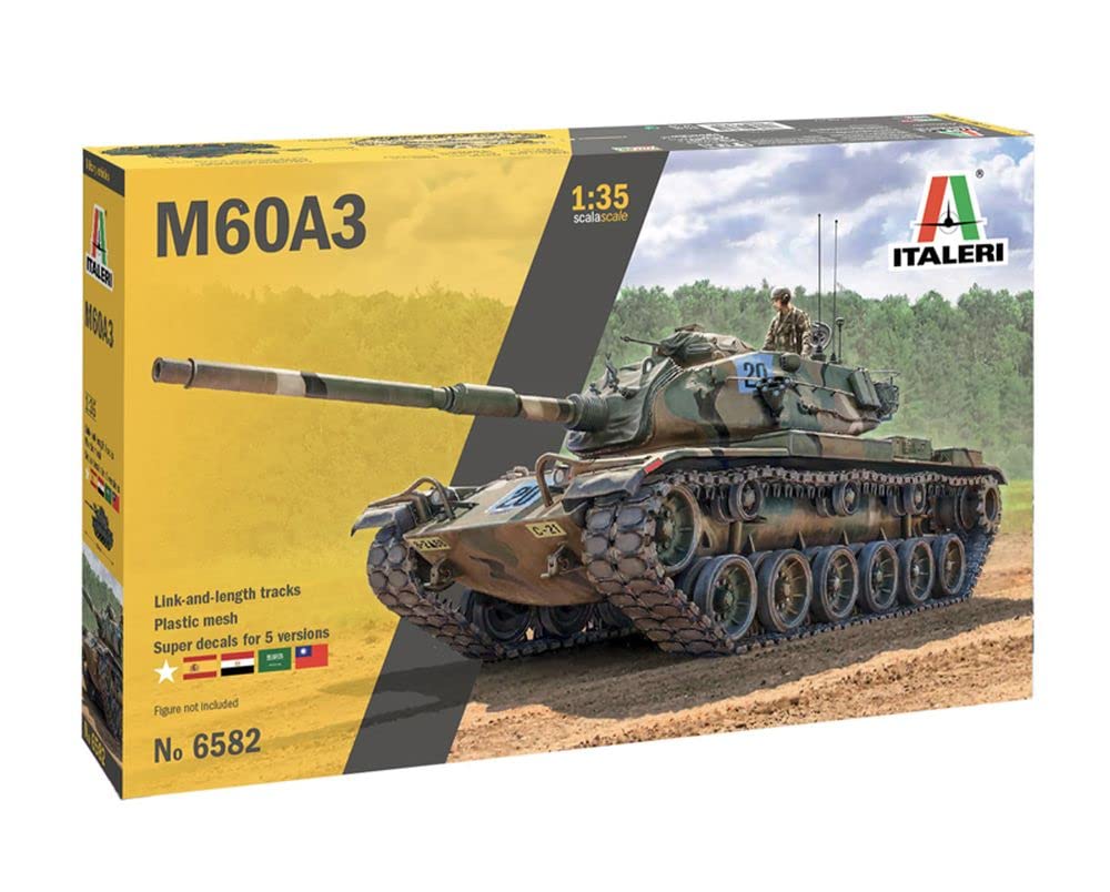 Italeri 6582S 1:35 M60A-3 Combat Tank, Building, Construction, Stand Model Making, Crafts, Hobby, Gluing, Plastic Kit, Detailed