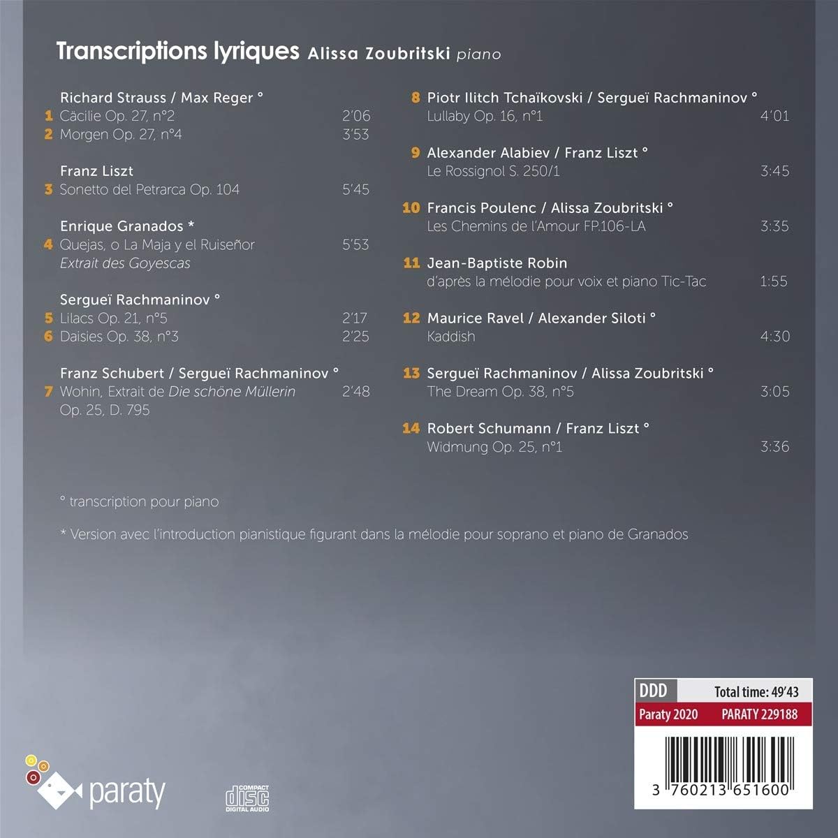 Alissa Zoubritski - Transcriptions Lyriques
