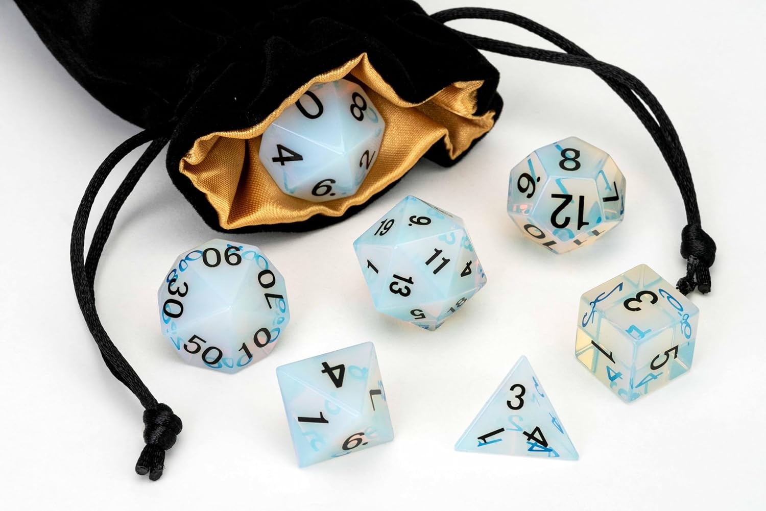 Opalite DND Dice Set, Mystic Mines, Full-Sized 16mm Polyhedral Dice Set, Dungeons and Dragons Role Playing dice by Fanroll