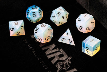Opalite DND Dice Set, Mystic Mines, Full-Sized 16mm Polyhedral Dice Set, Dungeons and Dragons Role Playing dice by Fanroll