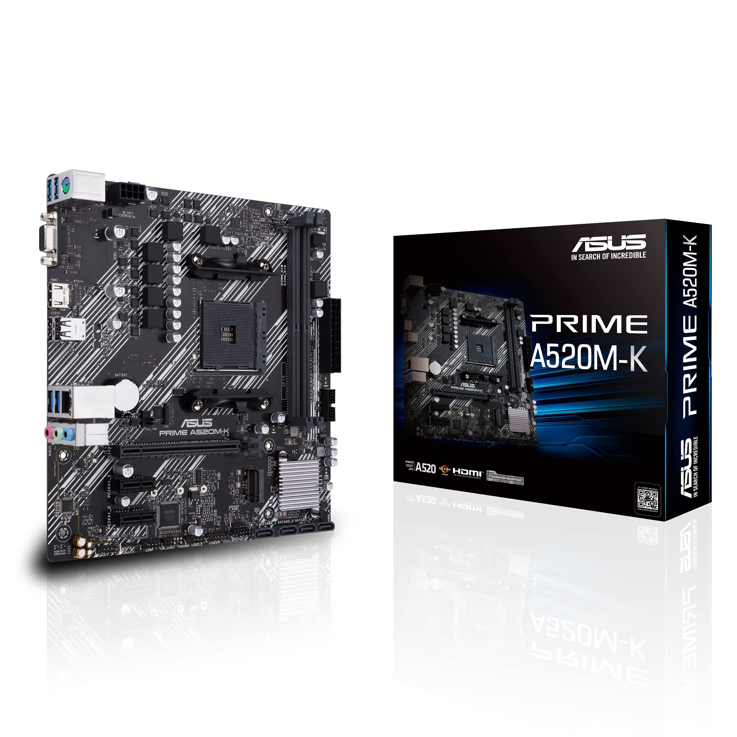 ASUS PRIME A520M-K, AMD AM4, MATX, 64GB DDR4, 2 X DIMM, D-SUB, HDMI, PCIE Prime A520M