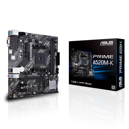 ASUS PRIME A520M-K, AMD AM4, MATX, 64GB DDR4, 2 X DIMM, D-SUB, HDMI, PCIE Prime A520M