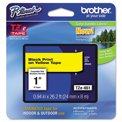 Brother TZe-651 Labelling Tape Cassette, Black on Yellow, 24 mm (W) x 8 m (L), Laminated, Brother Genuine Supplies