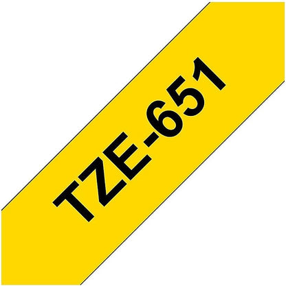 Brother TZe-651 Labelling Tape Cassette, Black on Yellow, 24 mm (W) x 8 m (L), Laminated, Brother Genuine Supplies