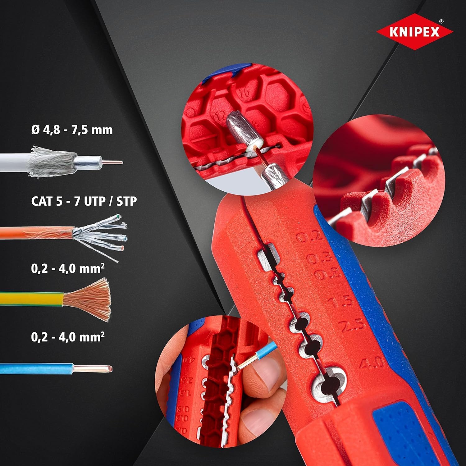 Knipex ErgoStrip Universal Stripping Tool, for right-handers 135 mm 16 95 01 SB
