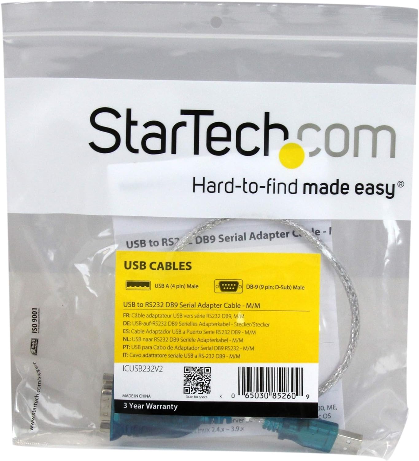 StarTech.com 1 Port USB to Serial RS232 Adapter - Prolific PL-2303 - USB to DB9 Serial Adapter Cable - RS232 Serial Converter (ICUSB232V2