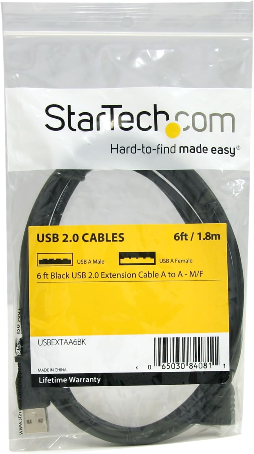 STARTECH.COM 6 Ft Black USB 2.0 Extension Cable a to a - M/F - 6Ft USB 2.0 Extension Cable - 6Ft USB Male Female Cable