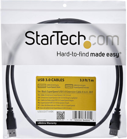 StarTech.com 1m Black SuperSpeed USB 3.0 Extension Cable A to A - Male to Female USB 3 Extension Cable Cord 1 m (USB3SEXT1MBK