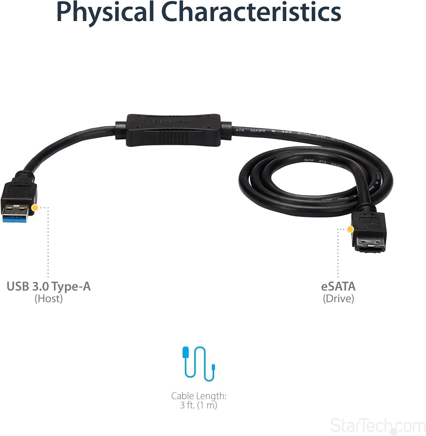 StarTech.com 3 ft USB 3.0 to eSATA Adapter - 6 Gbps USB to HDD/SSD/ODD Converter - Hard Drive to USB Cable (USB3S2ESATA3