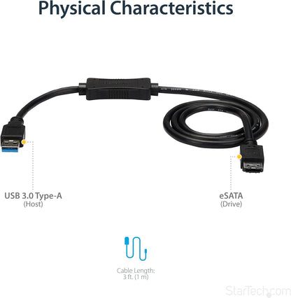 StarTech.com 3 ft USB 3.0 to eSATA Adapter - 6 Gbps USB to HDD/SSD/ODD Converter - Hard Drive to USB Cable (USB3S2ESATA3