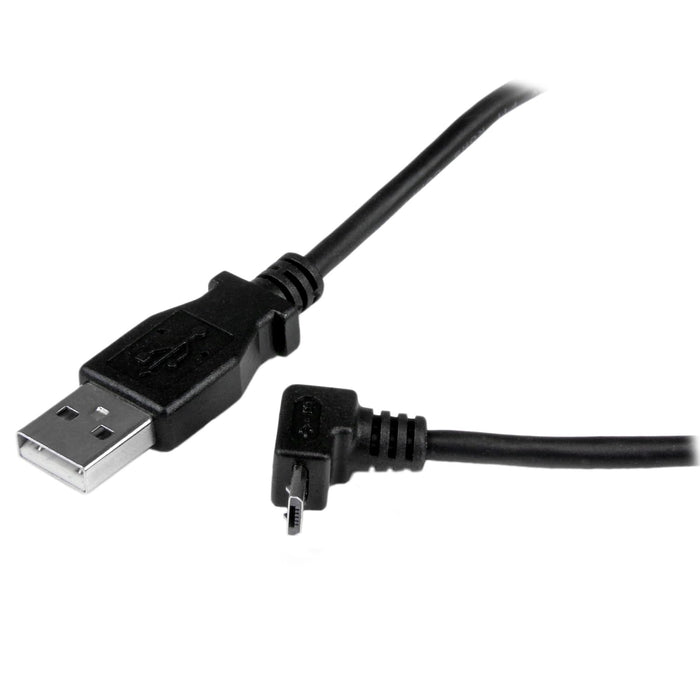 StarTech.com USBAUB2MU 2 m Micro USB Cable Cord, A to Up Angle Micro B, Up Angled Micro USB Cable, 1x USB A (M), 1x USB Micro B (M) - Black