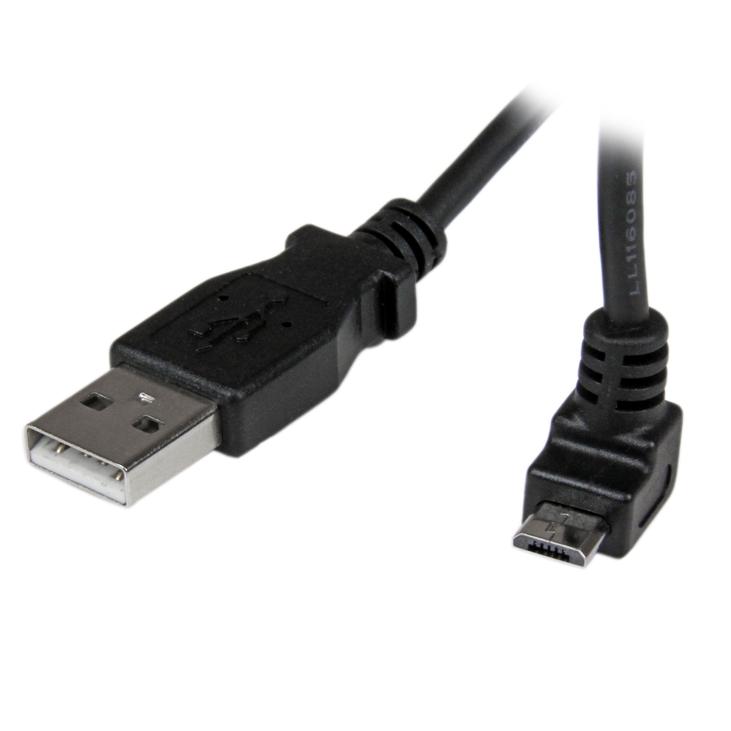 StarTech.com USBAUB2MU 2 m Micro USB Cable Cord, A to Up Angle Micro B, Up Angled Micro USB Cable, 1x USB A (M), 1x USB Micro B (M) - Black