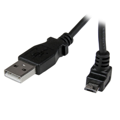 StarTech.com USBAUB2MU 2 m Micro USB Cable Cord, A to Up Angle Micro B, Up Angled Micro USB Cable, 1x USB A (M), 1x USB Micro B (M) - Black