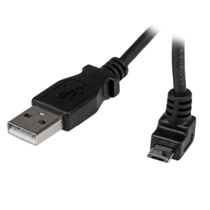 StarTech.com USBAUB2MU 2 m Micro USB Cable Cord, A to Up Angle Micro B, Up Angled Micro USB Cable, 1x USB A (M), 1x USB Micro B (M) - Black