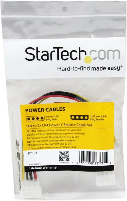StarTech.com LP4 to 2x LP4 Power Y Splitter Cable M/F - LP4 Splitter - Molex Y Splitter - Molex Splitter (PYO2L