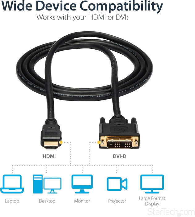 StarTech.com 6ft HDMI to DVI D Adapter Cable - Bi-Directional - HDMI to DVI or DVI to HDMI Adapter for Your Computer Monitor (HDMIDVIMM6