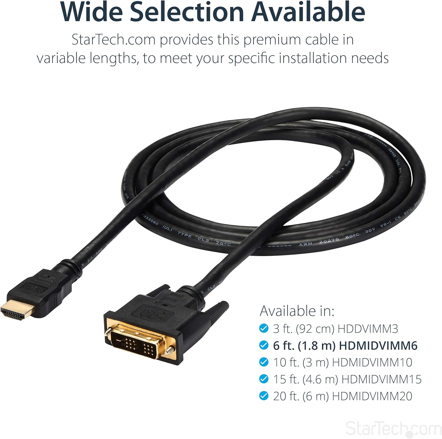 StarTech.com 6ft HDMI to DVI D Adapter Cable - Bi-Directional - HDMI to DVI or DVI to HDMI Adapter for Your Computer Monitor (HDMIDVIMM6