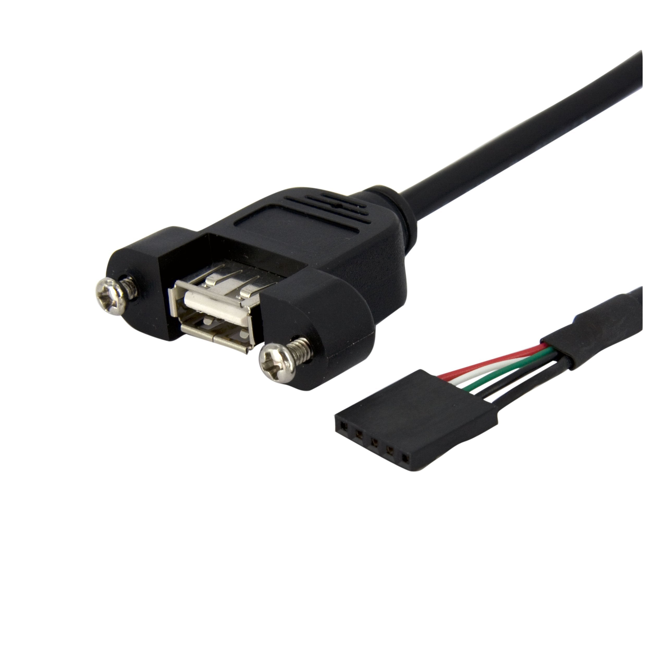 StarTech.com 1 ft Panel Mount USB Cable - USB A to Motherboard Header Cable Adapter F/F - USB 2.0 internal Cable (USBPNLAFHD1), Black