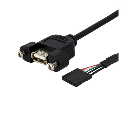 StarTech.com 1 ft Panel Mount USB Cable - USB A to Motherboard Header Cable Adapter F/F - USB 2.0 internal Cable (USBPNLAFHD1), Black