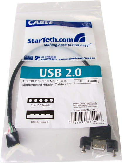 StarTech.com 1 ft Panel Mount USB Cable - USB A to Motherboard Header Cable Adapter F/F - USB 2.0 internal Cable (USBPNLAFHD1), Black