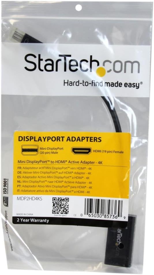 StarTech.com MDP2HD4KS Mini DisplayPort to HDMI 4K Audio / Video Converter – mDP 1.2 to HDMI Active Adapter for UltraBook / Laptop – 4K @ 30 Hz