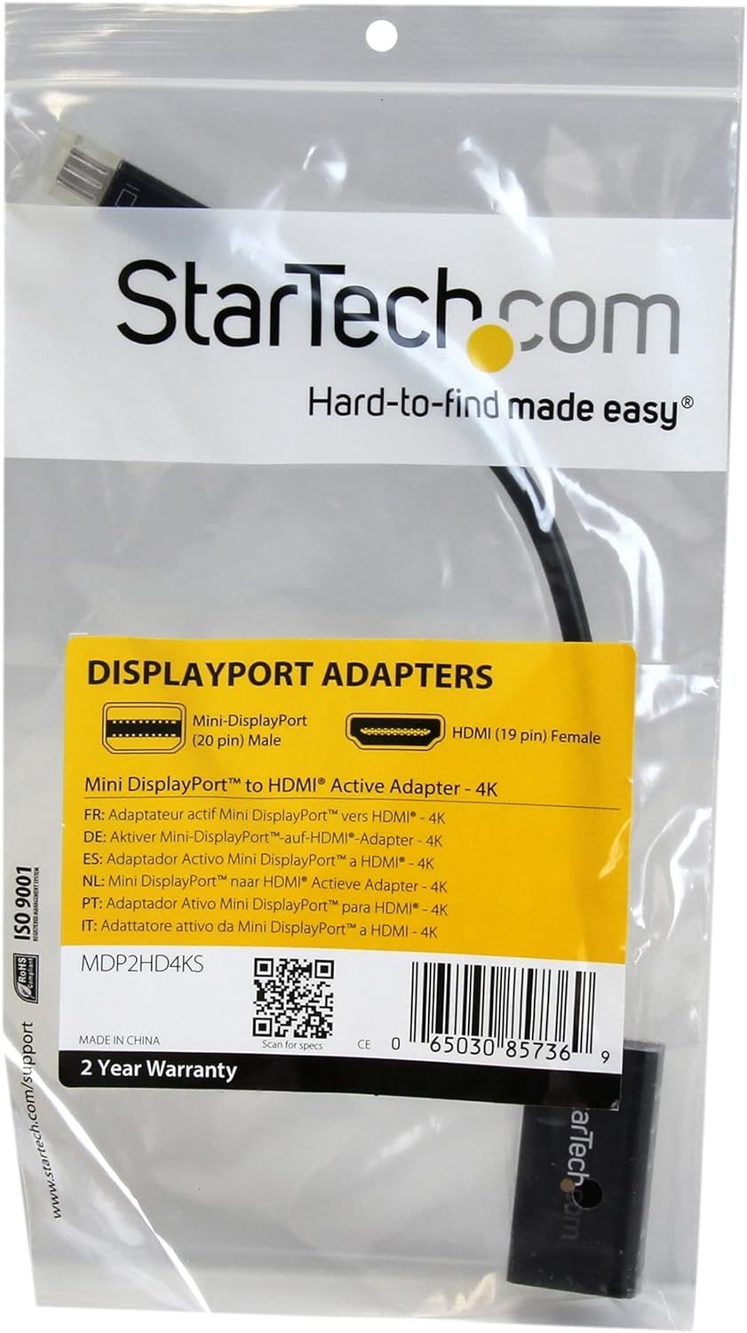 StarTech.com MDP2HD4KS Mini DisplayPort to HDMI 4K Audio / Video Converter – mDP 1.2 to HDMI Active Adapter for UltraBook / Laptop – 4K @ 30 Hz