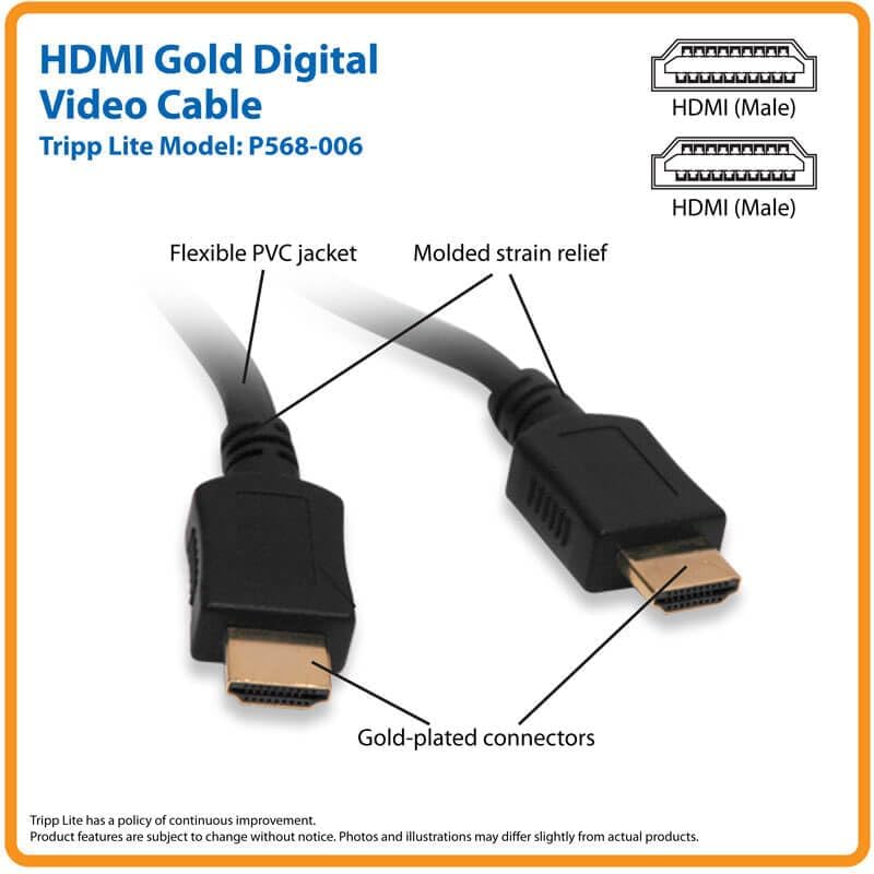 Tripp Lite High Speed HDMI Cable, Ultra HD 4K x 2K, Digital Video with Audio (M/M), Black 1.82 m (P568-006
