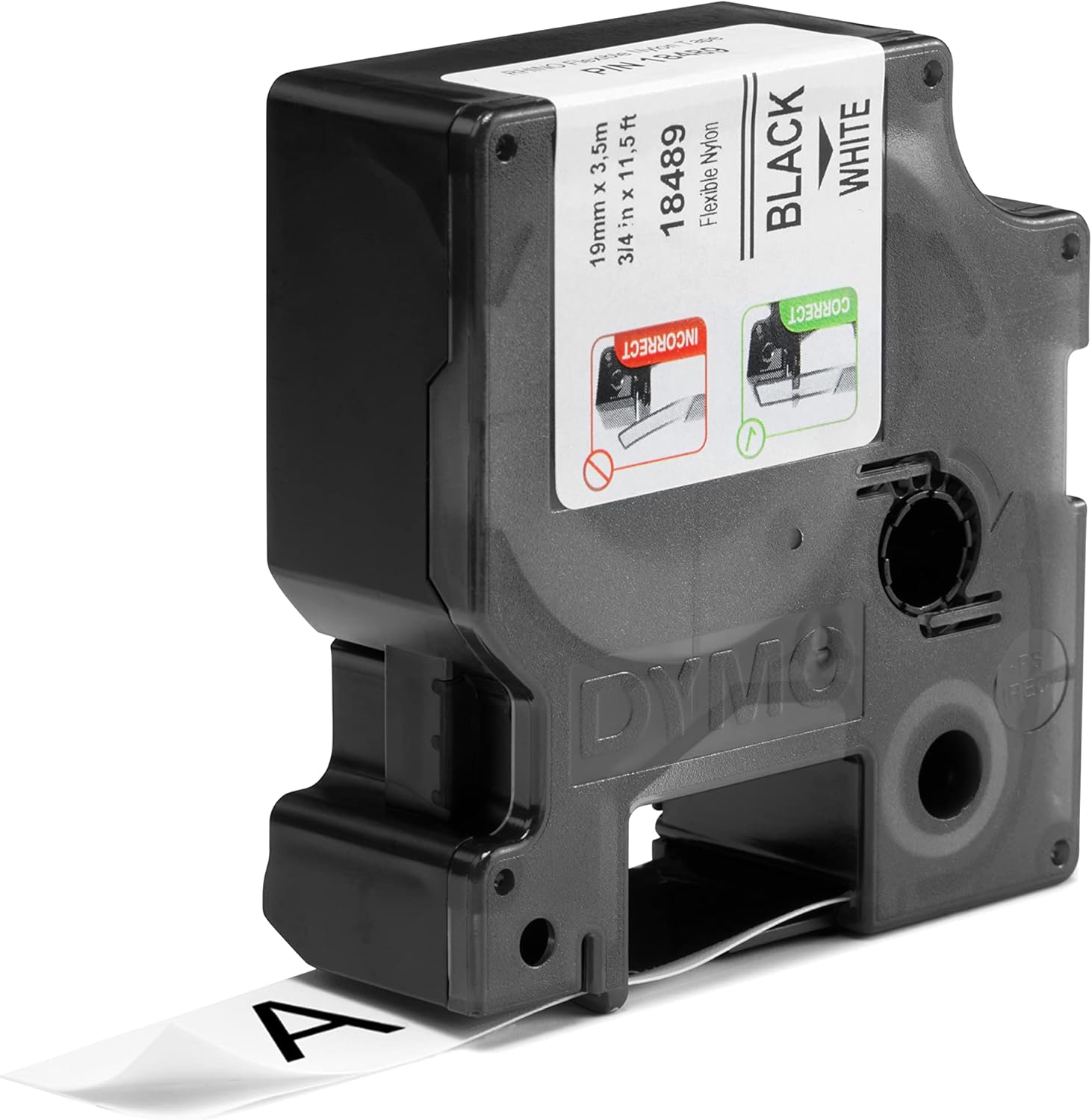 Dymo 18489 Nastri Industriali D1 19 mm x 3.5 m, Nylon, Nero su Bianco