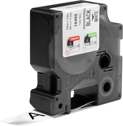Dymo 18489 Nastri Industriali D1 19 mm x 3.5 m, Nylon, Nero su Bianco