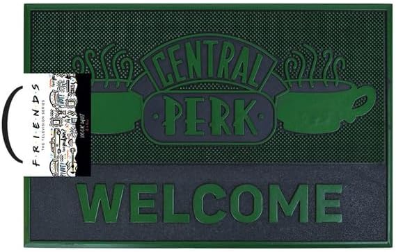 FRIENDS Door Mat (Central Perk Design) Rubber Mat - Official Merchandise, Black / Green, 40cm x 60cm