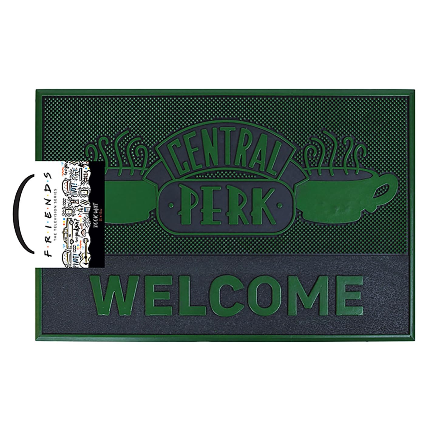 FRIENDS Door Mat (Central Perk Design) Rubber Mat - Official Merchandise, Black / Green, 40cm x 60cm